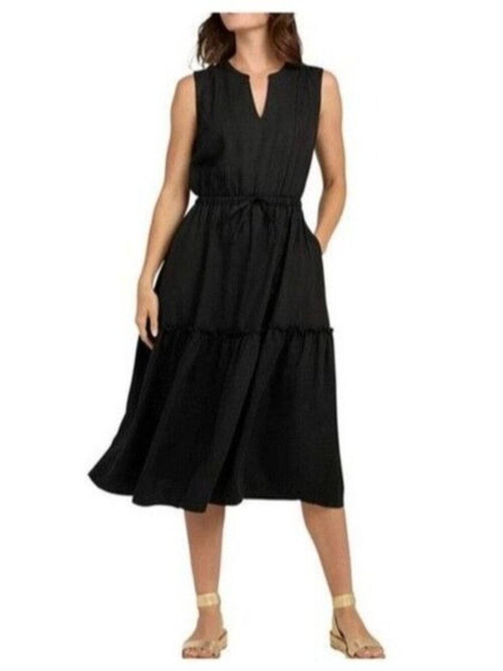 Lands'‎ End Ladies' Black Tiered Midi Dress Size XL